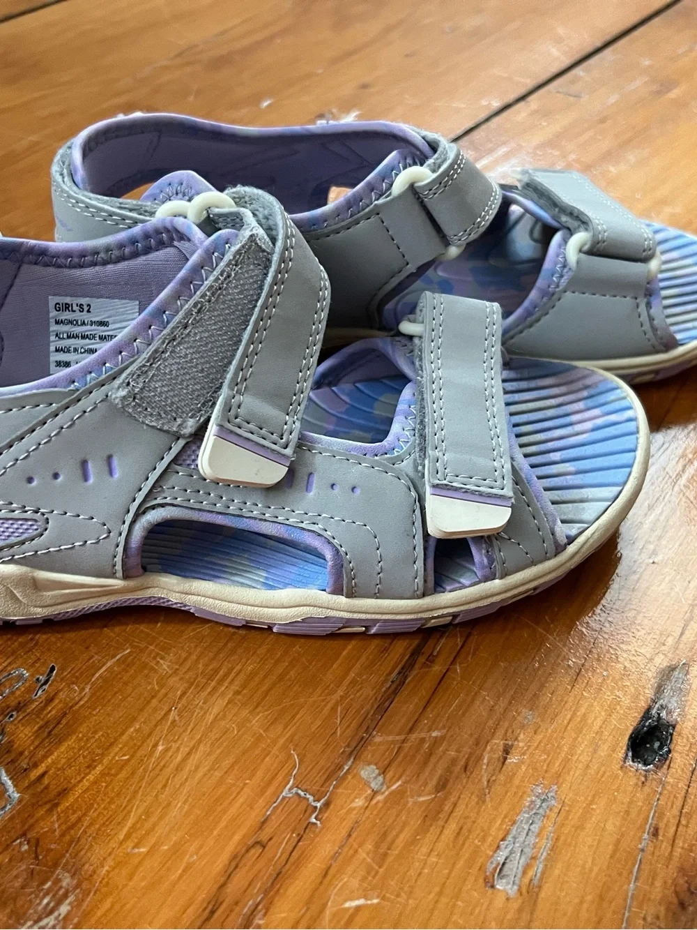 Eddie Bauer Magnolia Gray and Lavender Striped Insole Kids Sandals